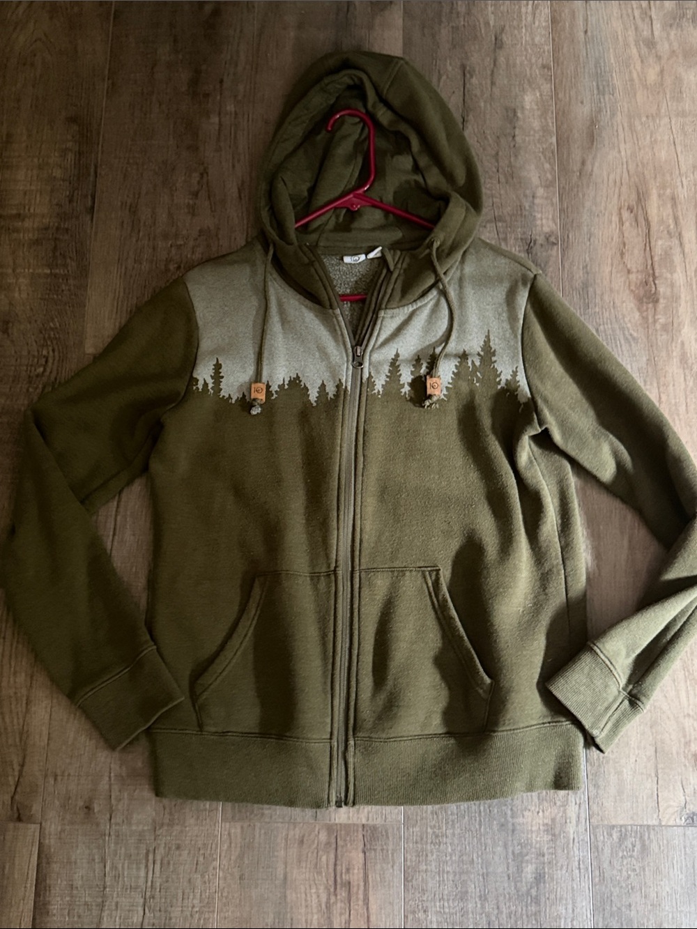 Womens Olive Hooded Zip Jacket with Forest Graphic